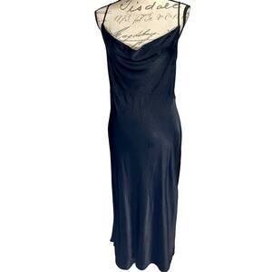 Anthropologie Black Cowl Neck Satin Slip Dress Side Slit Spaghetti Straps Sz XLP